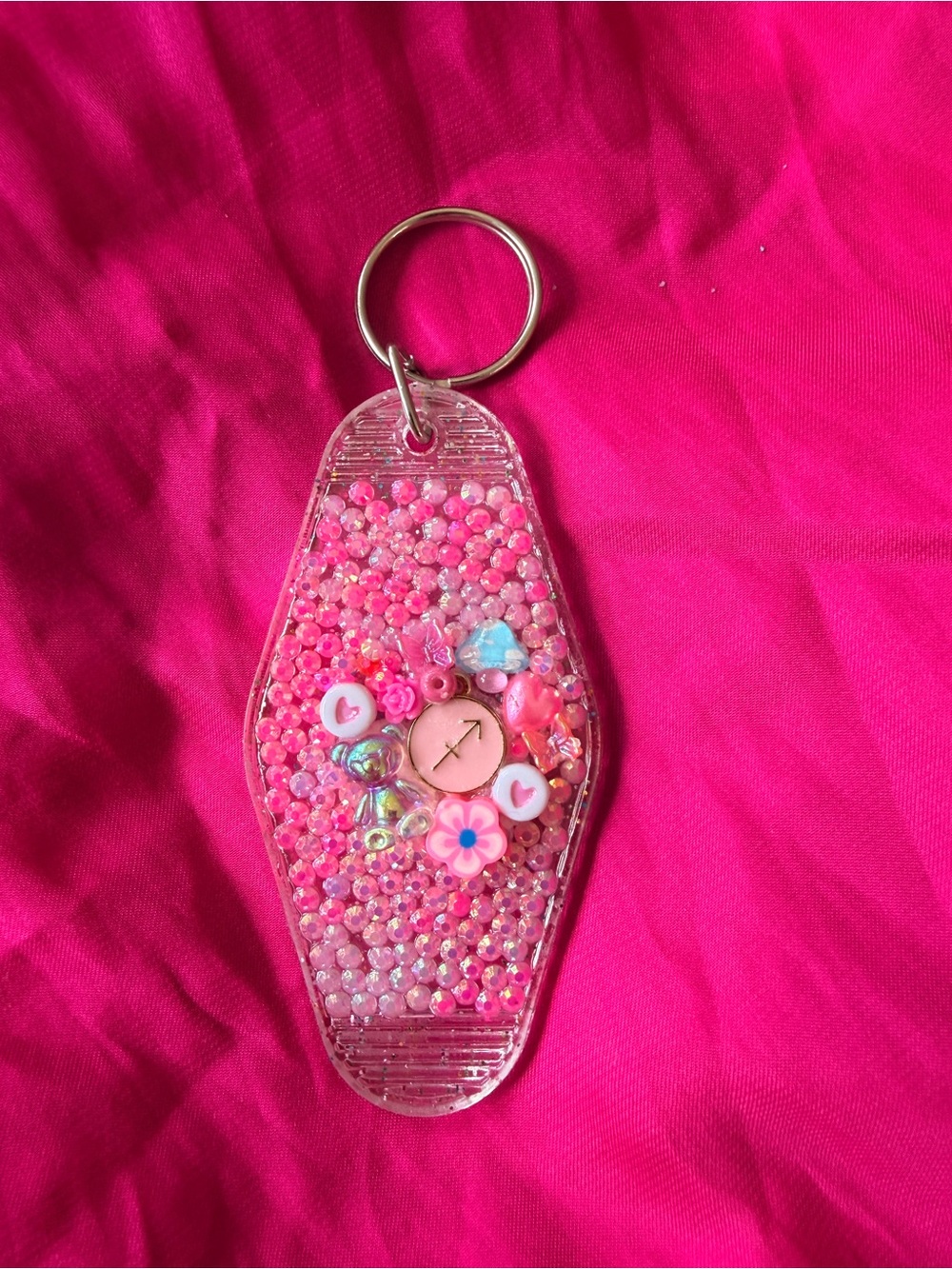 Pink Glitter Floral Keychain Accessory